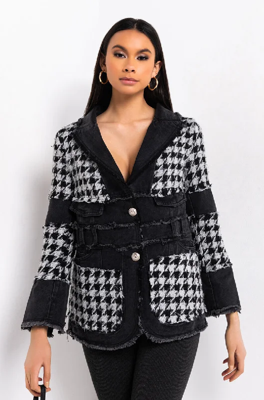 JUST GIMME THE LIGHT HOUNDSTOOTH PUFFER COAT