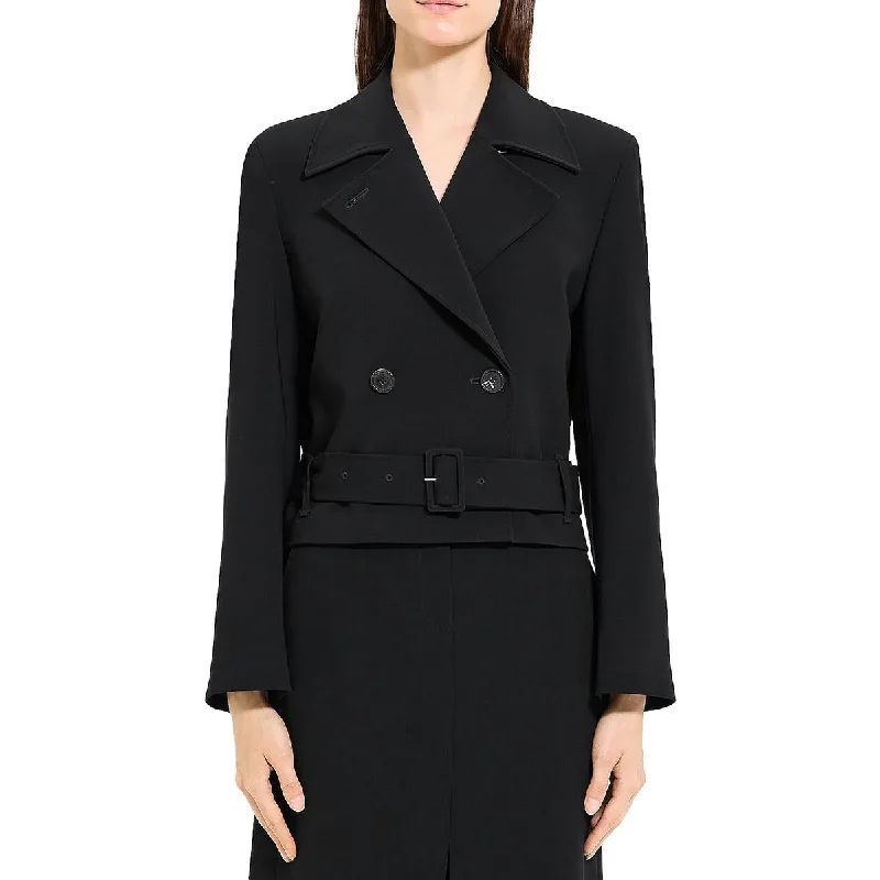 Womens Cropped Double Button Trench Coat